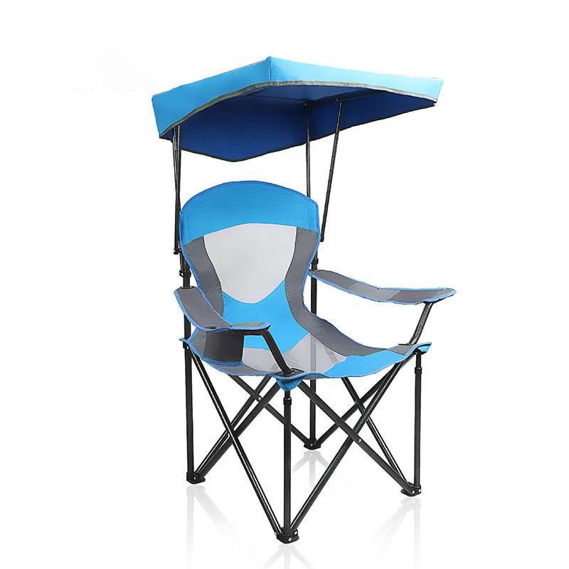 MF Studio Folding Camping Chair with Shade Canopy Heavy Duty Steel Frame with Carry Bag and Cup Holder Blue  Crowdfused