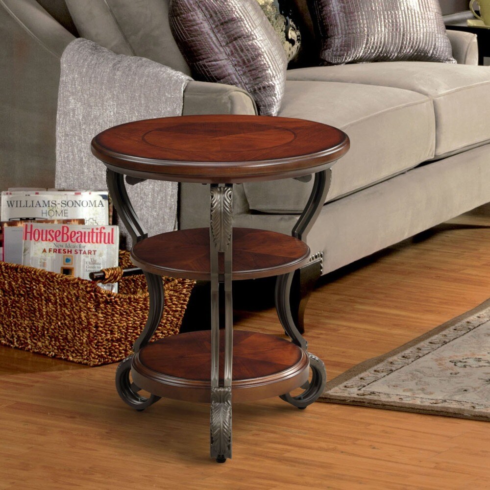 Raiz Traditional Cherry 22 inch Metal 2 Shelf Side Table by Furniture of America