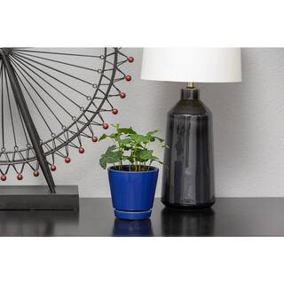 Vigoro 4.4 in. Piedmont Small Blue Ceramic Planter (4.4 in. D x 4.2 in. H) with Drainage Hole and Attached Saucer CR01721S-04M2