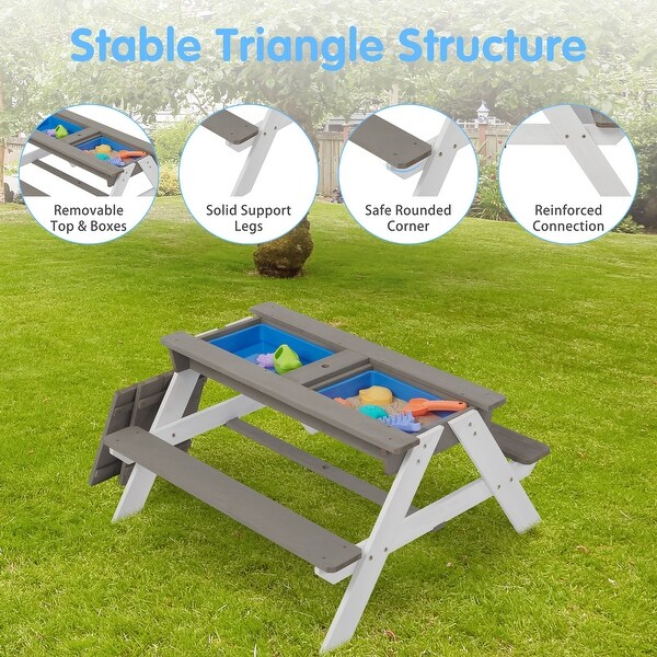 3in1 Kids Outdoor Wooden Picnic Table With Umbrella