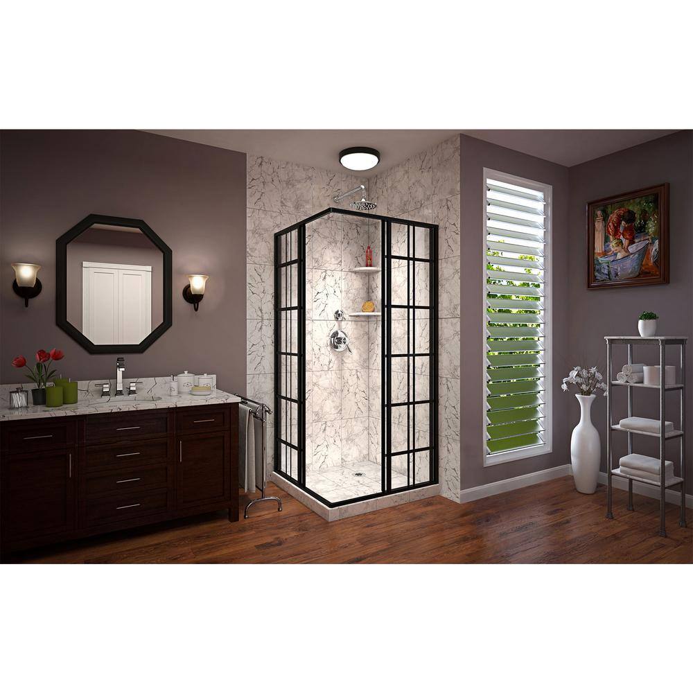 DreamLine French Corner 34-12 in. x 34-12 in. x 72 in. Framed Corner Sliding Shower Enclosure in Satin Black SHEN-8134340-89