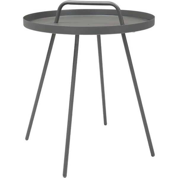 Outdoor Coffee Table with Handle，Weather Resistant Outdoor Portable End Table Millie 17in Steel Round Side Table