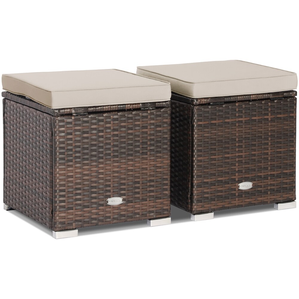 Costway 2PCS Patio Rattan Ottomans Seat Side Table Storage Box   See Details