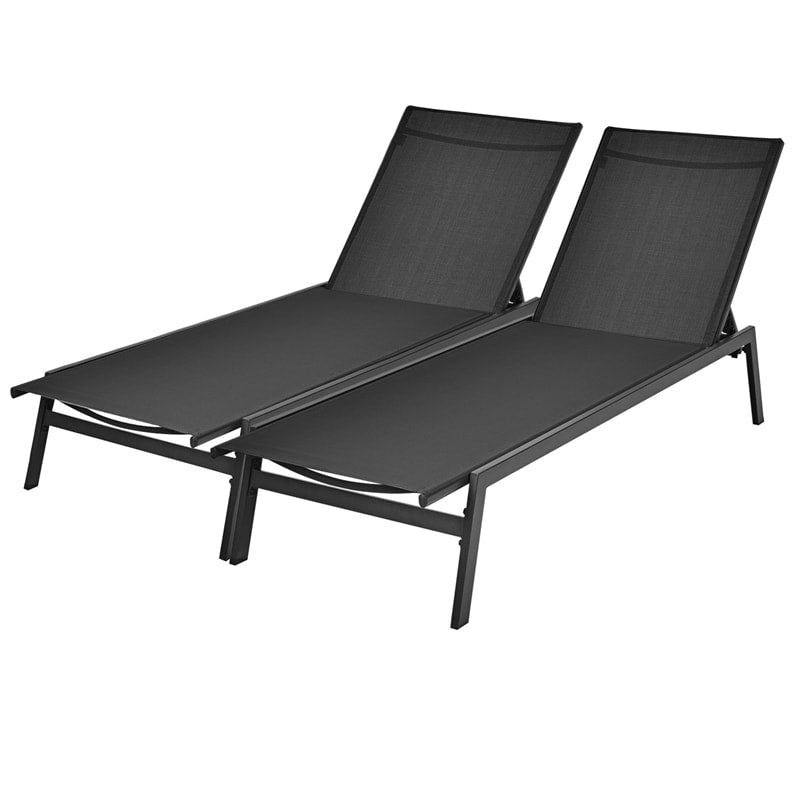 6-Position Fabric Chaise Lounge Chair Outdoor Sun Lounger for Pool Patio Deck Lawn