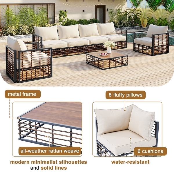 7Pcs Oversize Outdoor Metal Patio Conversation Set with Coffee Table