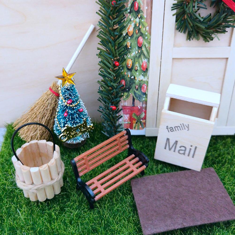 Small Doll House Accessories Diy Christmas Atmosphere Door Garden Ornaments Doll House Model With Door Red