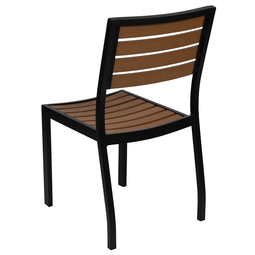 2 Pack Outdoor Faux Teak Side Chair with Poly Slats   Teak Patio Chair