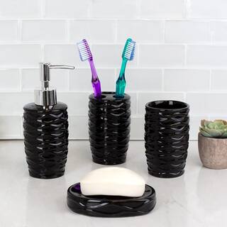 Home Basics Curves 4-Piece Bath Accessory Set in Black BA41927