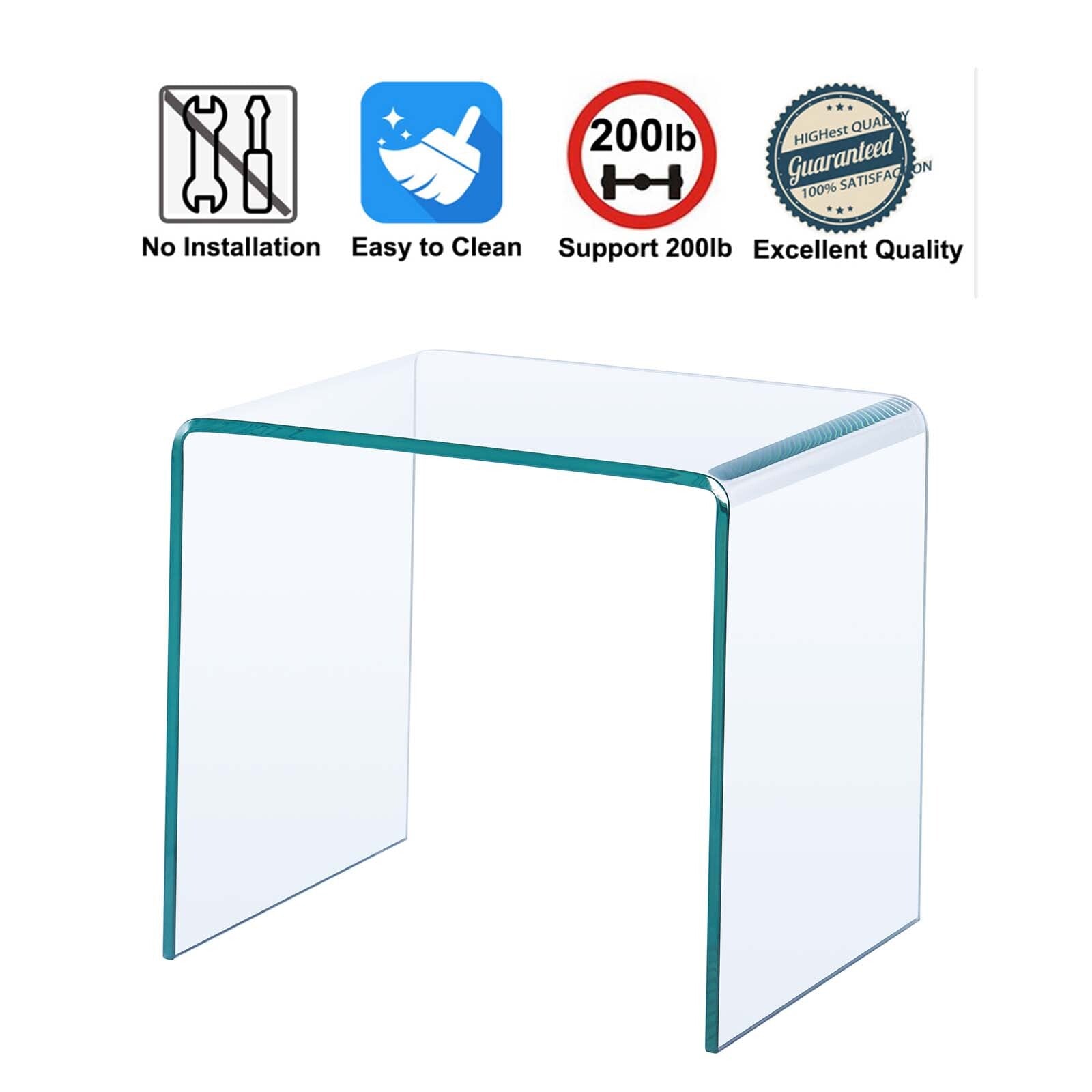 WEIKABU Modern Clear Glass End Side Table U-Shaped Tempered Glass Coffee Table for Living Room Bedroom