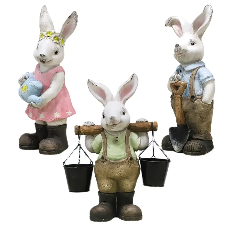 Redeco New Arrival Rabbit Garden Ornament Crafts LED Solar Rabbit Gnome Magnesium Oxide Garden Decor