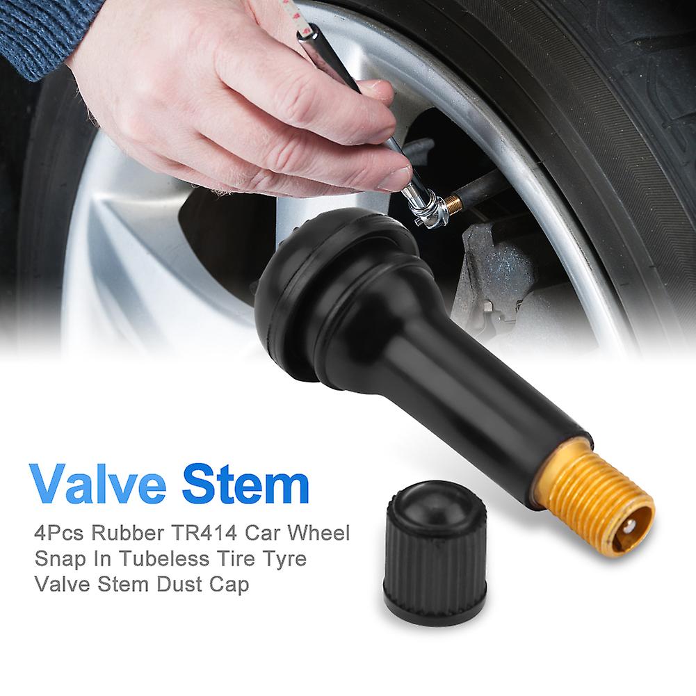 4pcs Rubber Tr414 Car Wheel Snap In Tubeless Tire Tyre Valve Stem Dust Cap