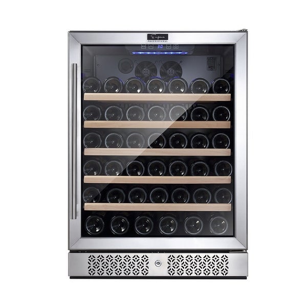 24 in. Single Zone 52-Bottle Built-In and Freestanding Wine Chiller Refrigerator in Stainless Steel