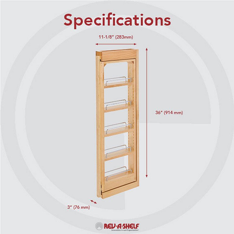 Rev-a-shelf Pull Out Wall Filler Cabinet Wooden Organizer， 36 Hgt， 432-wf36-3c