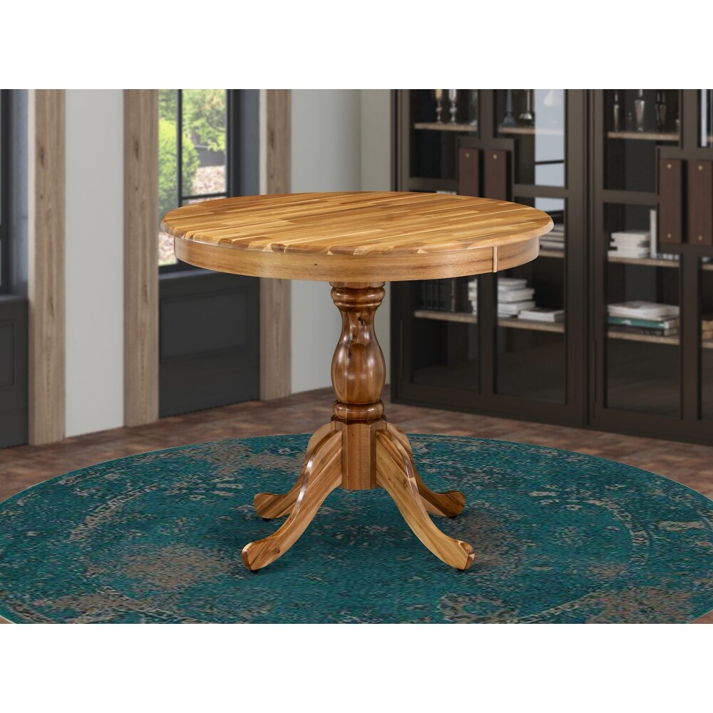 East West Furniture Dining Room Table   a Round kitchen Table Top with Pedestal Base  (Finish Options Available)