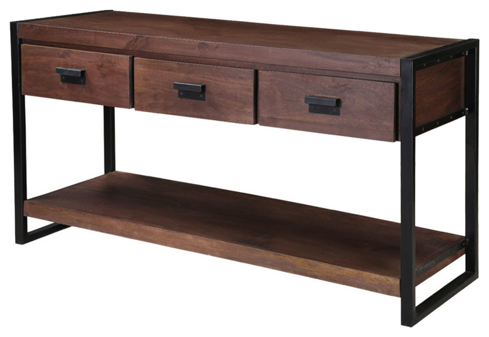 Modern Pioneer Mango Wood Industrial Hall Console Table w Drawers   Industrial   Console Tables   by Sierra Living Concepts Inc  Houzz