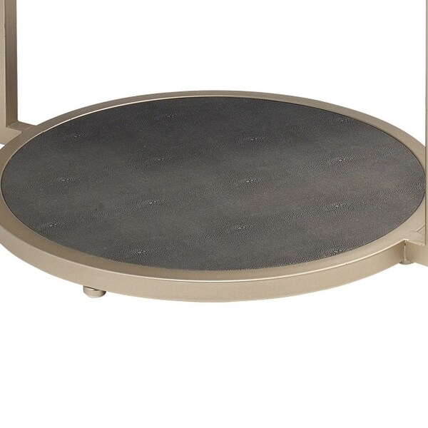 Metal Side Table with Round Top and Bottom， Gray and Silver