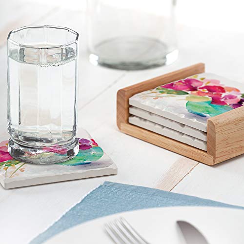 CounterArt Bowl Of Blooms Single Image Absorbent Stone Coaster Set of 4 in Wooden Holder