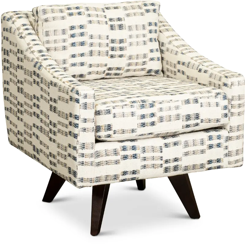 Henley Cream， Blue and Gray Swivel Accent Chair