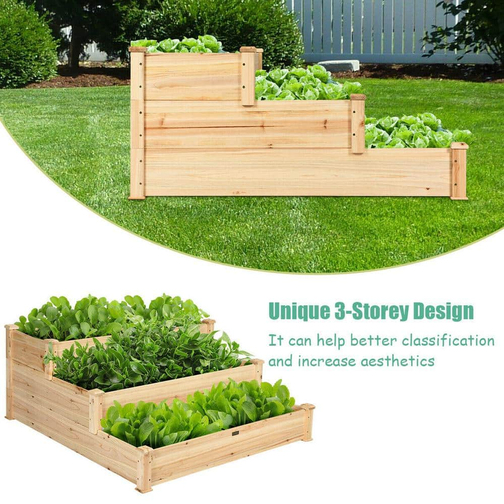 WELLFOR 3 Tier Natural Fir Wood Raised Bed GT-HPY-3530