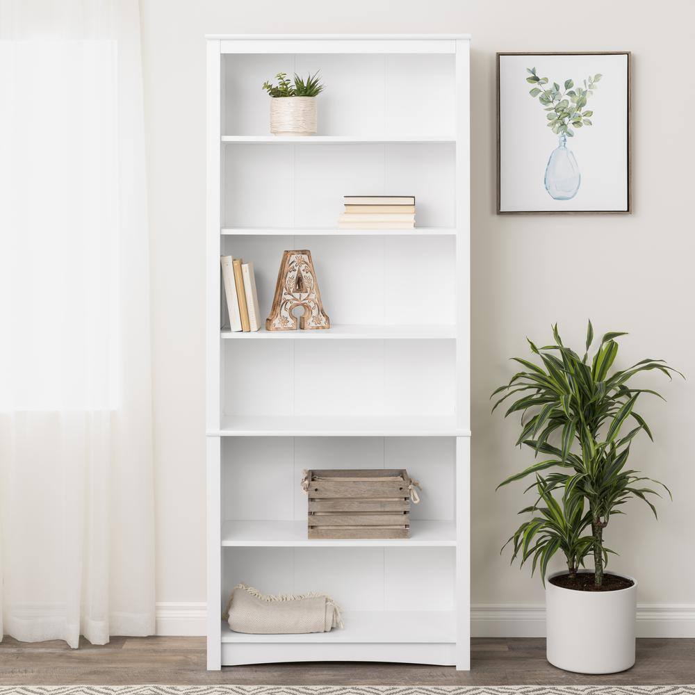 Prepac Home Office 31.5 in. in Wide White 6-Shelf Standard Bookcase WDL-3277-K