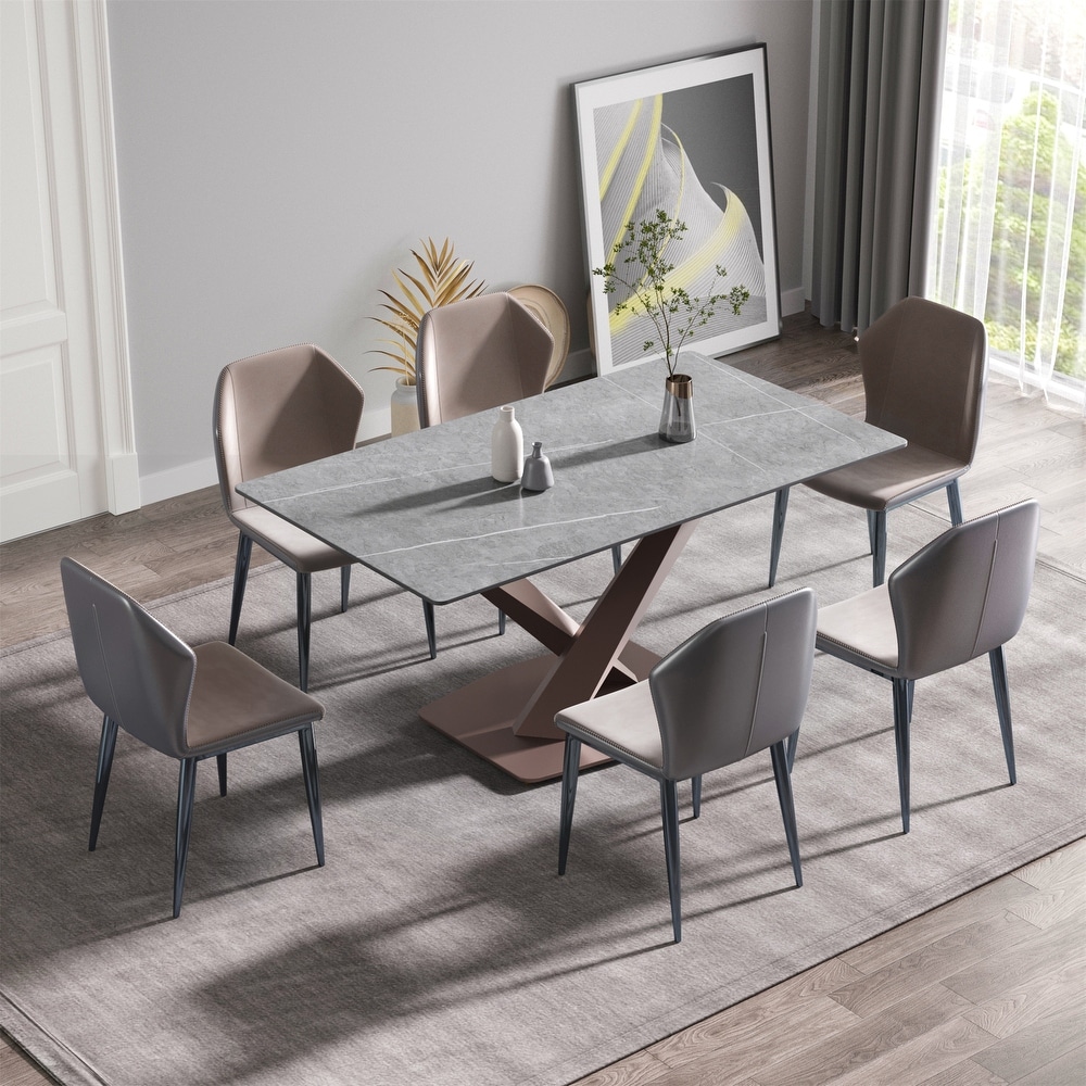 63 Inch Artificial Stone Metal Leg Dining Table for 6 people