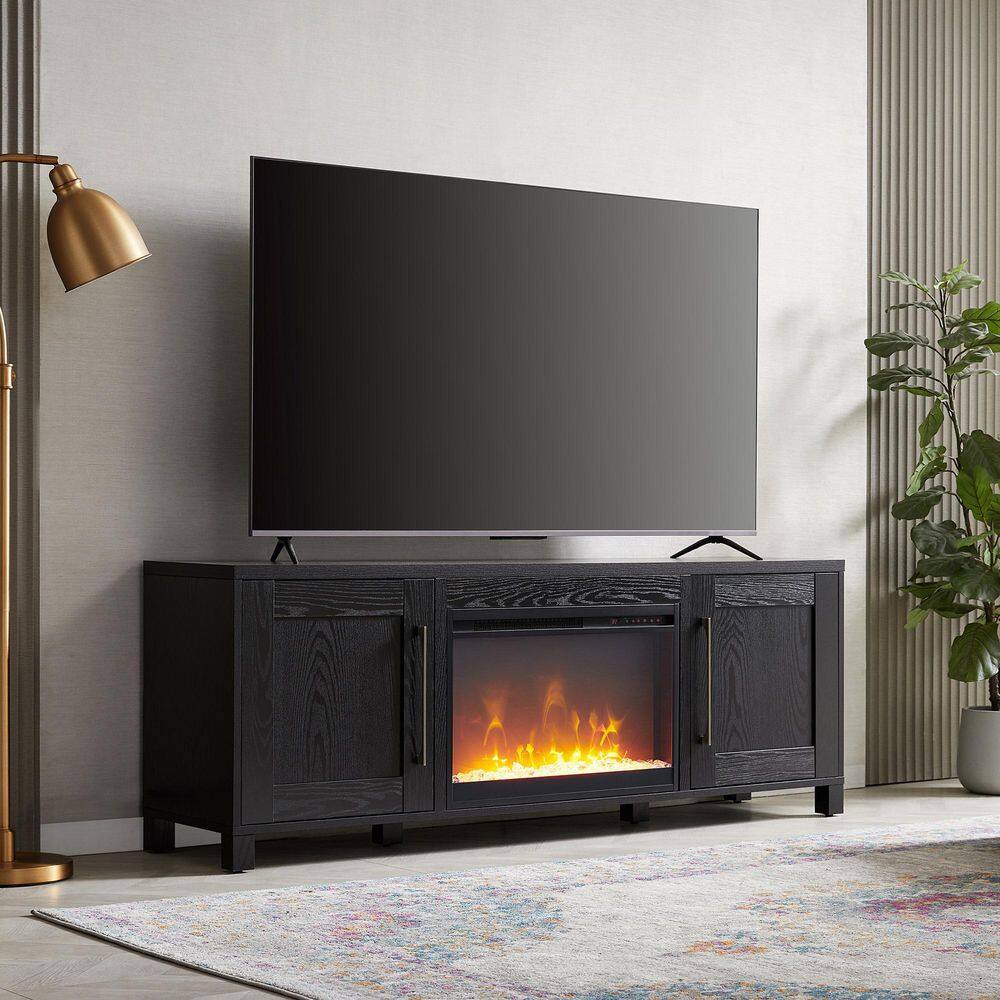 MeyerCross Chabot 68 in. Black Grain TV Stand with 26 in. Crystal Fireplace Fits TV's up to 75 in. TV1806