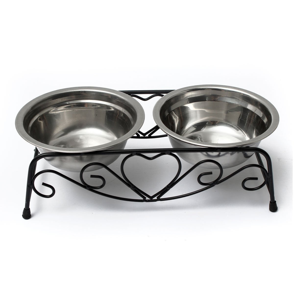 Stainless Steel Retro Iron Stand Double Dish Dog and Cat Elevated Feeder