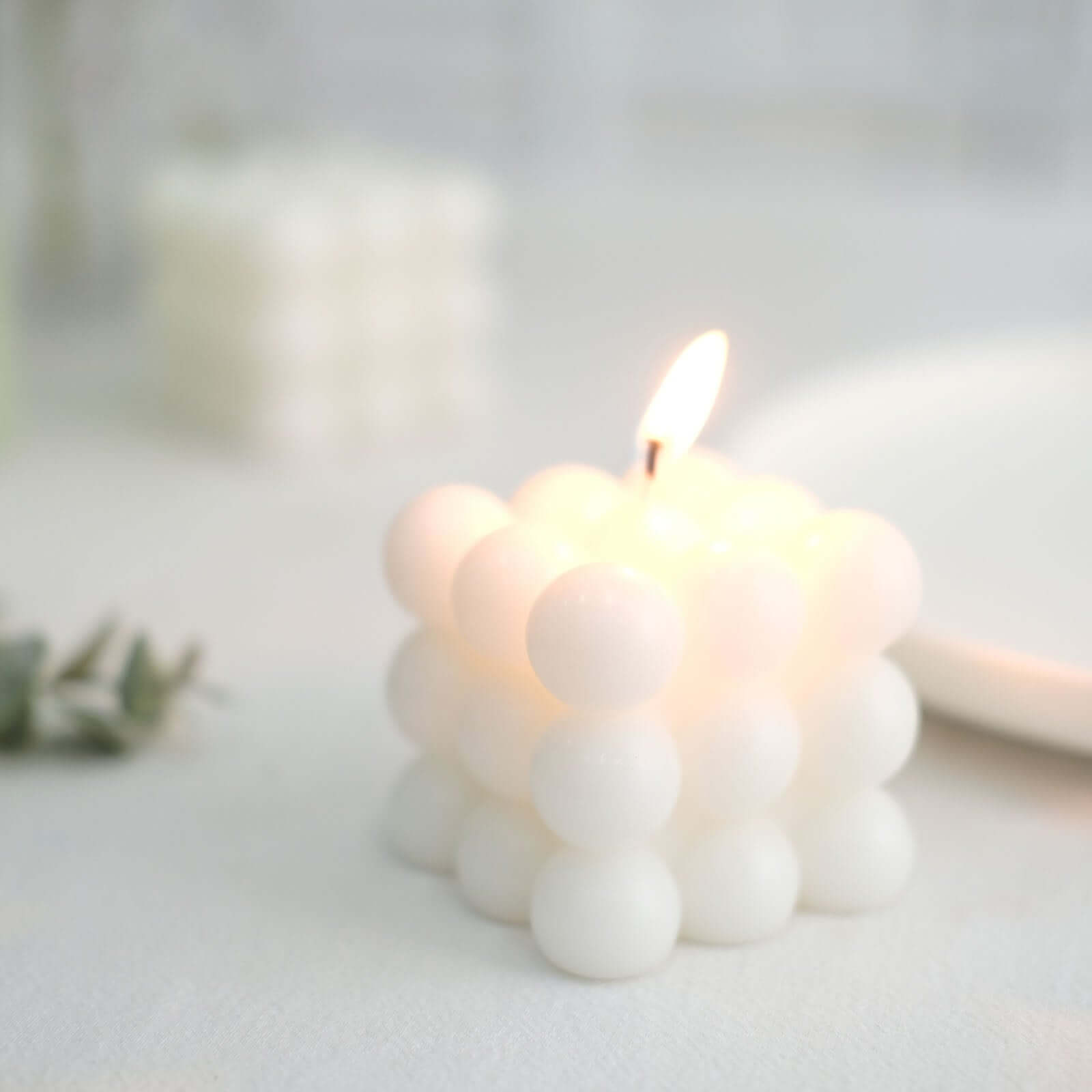 2 Pack White Bubble Cube Decorative Paraffin Wax Candle Set, Unscented Long Burning Pillar Candle Gift 2