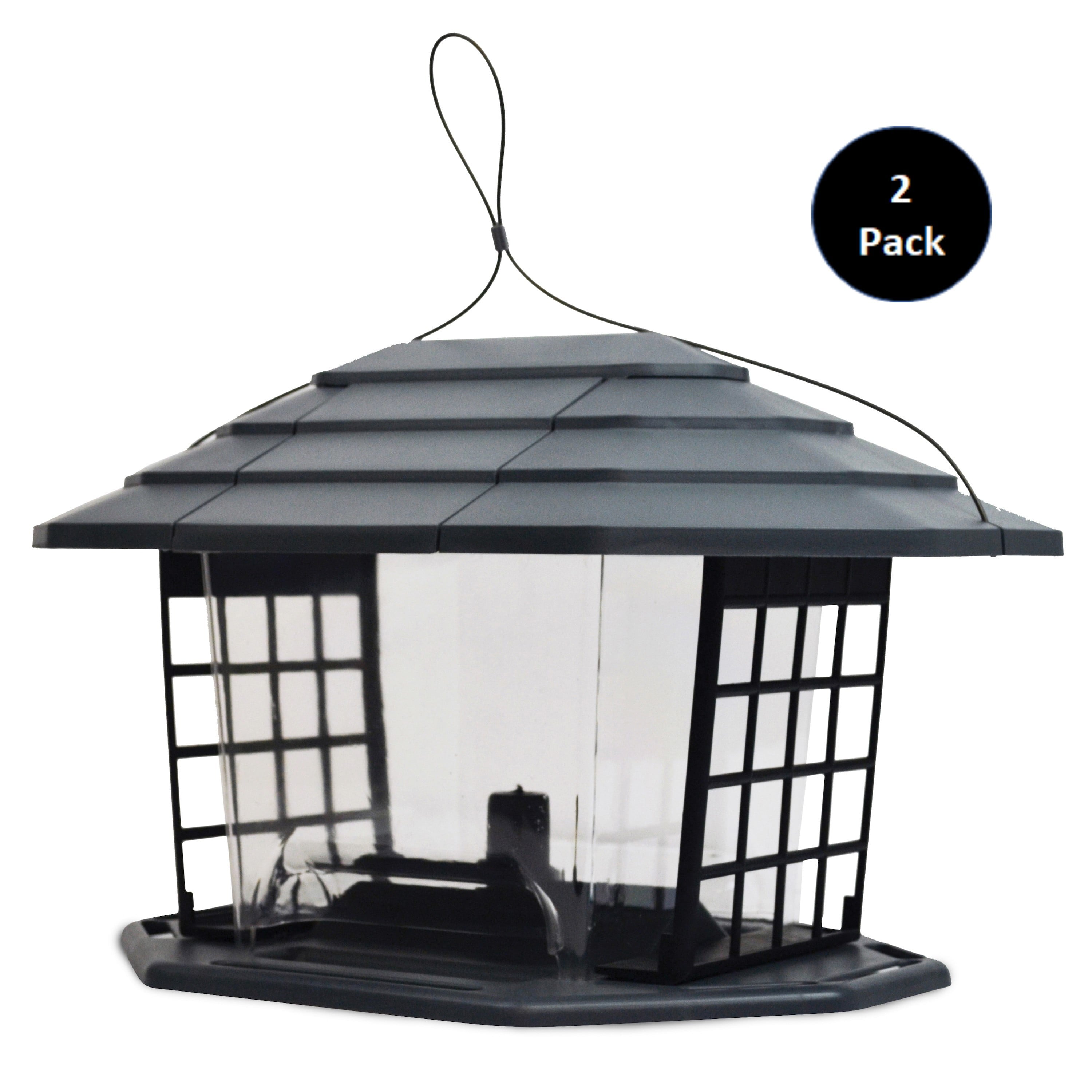 Pennington Gray Resin EcoBistro Wild Bird Hopper Feeder 5 lb Capacity， 2 Pack