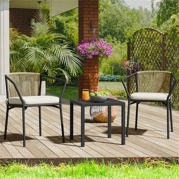 Moasis 3 Piece Wicker Patio Bistro Set，Outdoor Conversation Cushioned Chair and Table Set