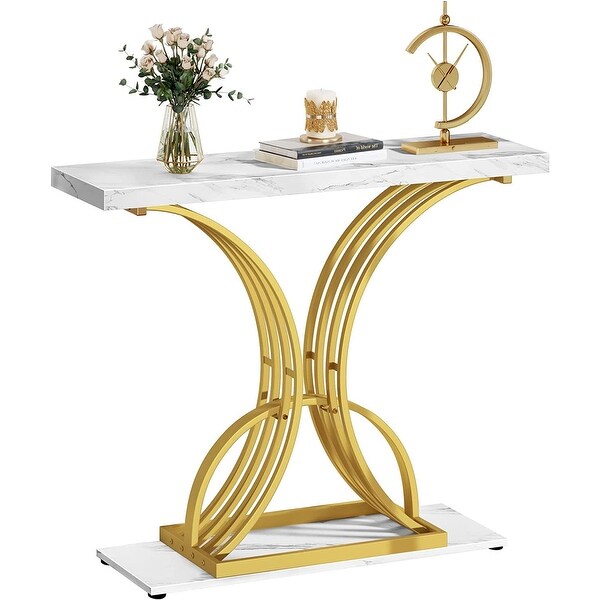 Modern Gold Console Sofa Table with Marbling Top for Entryway Hallway