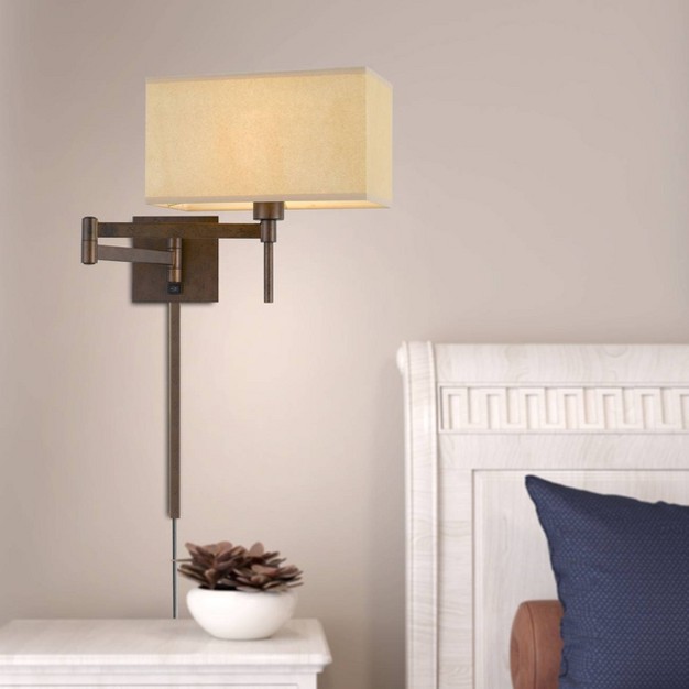 Robson Wall Swing Arm Reading Lamp With Hardback Fabric Shade Rust Cal Lighting