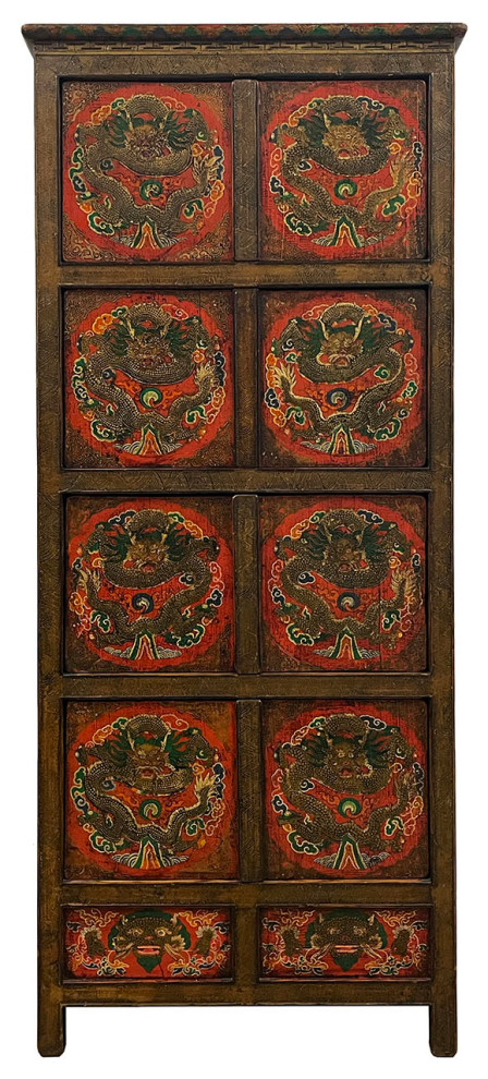 Consigned Antique Tibetan Hand Painted Dragon Tall Cabinet   Asian   Accent Chests And Cabinets   by Golden Treasures Antiques and Collectibles Inc  Houzz