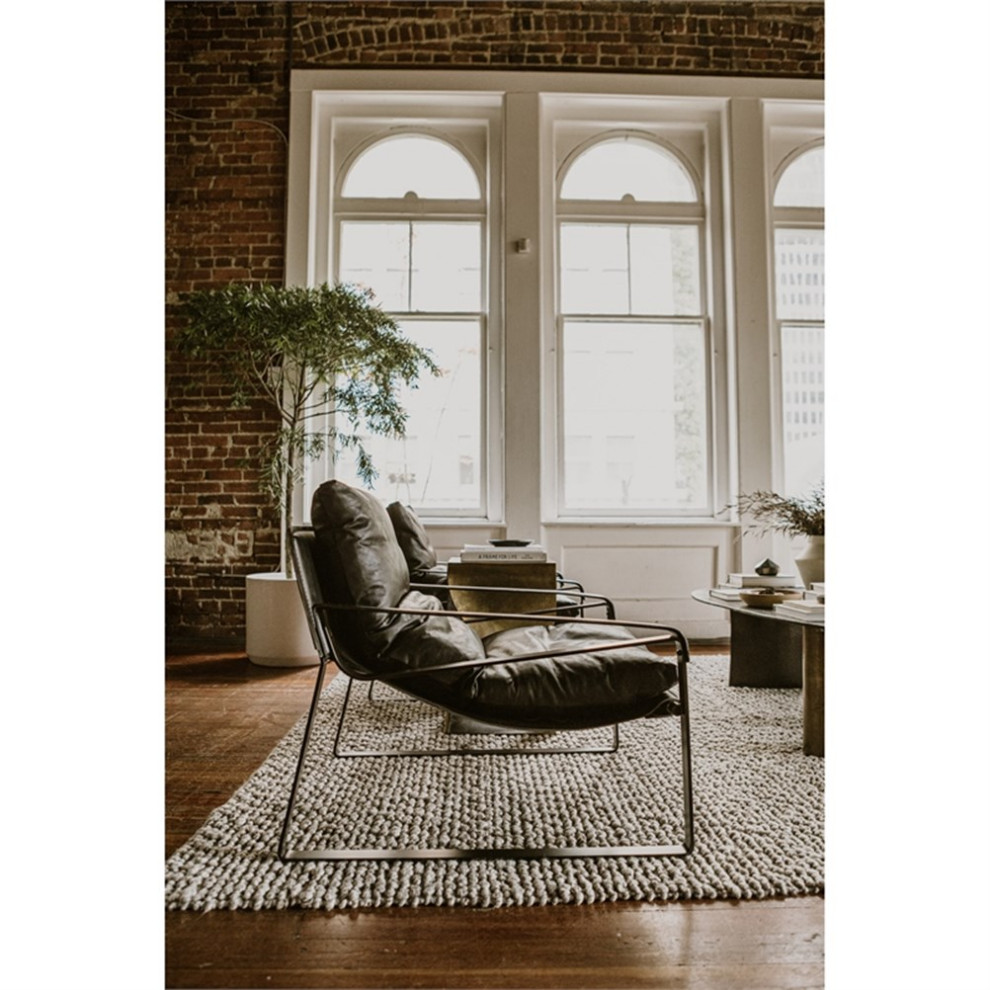 Connor Club Chair Onyx Black Leather   Industrial   Armchairs And Accent Chairs   by Homesquare  Houzz