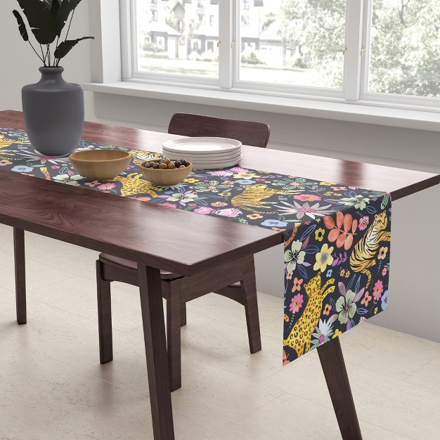 Ninola Design Spring Tigers Jungle Black Table Runner Deny Designs