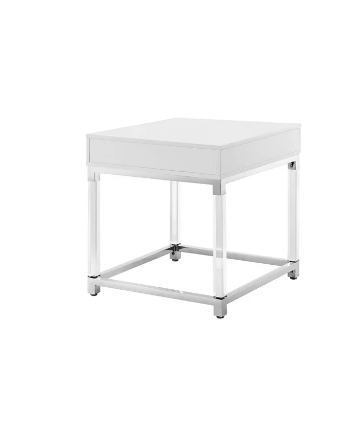 Inspired Home Casandra High Gloss End Table with Acrylic Legs and Metal Base