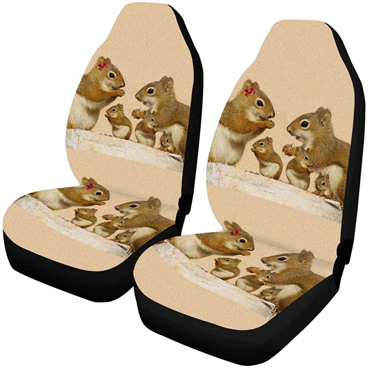 FMSHPON Set of 2 Car Seat Covers Squirrel Family Universal Auto Front Seats Protector Fits for Car，SUV Sedan，Truck