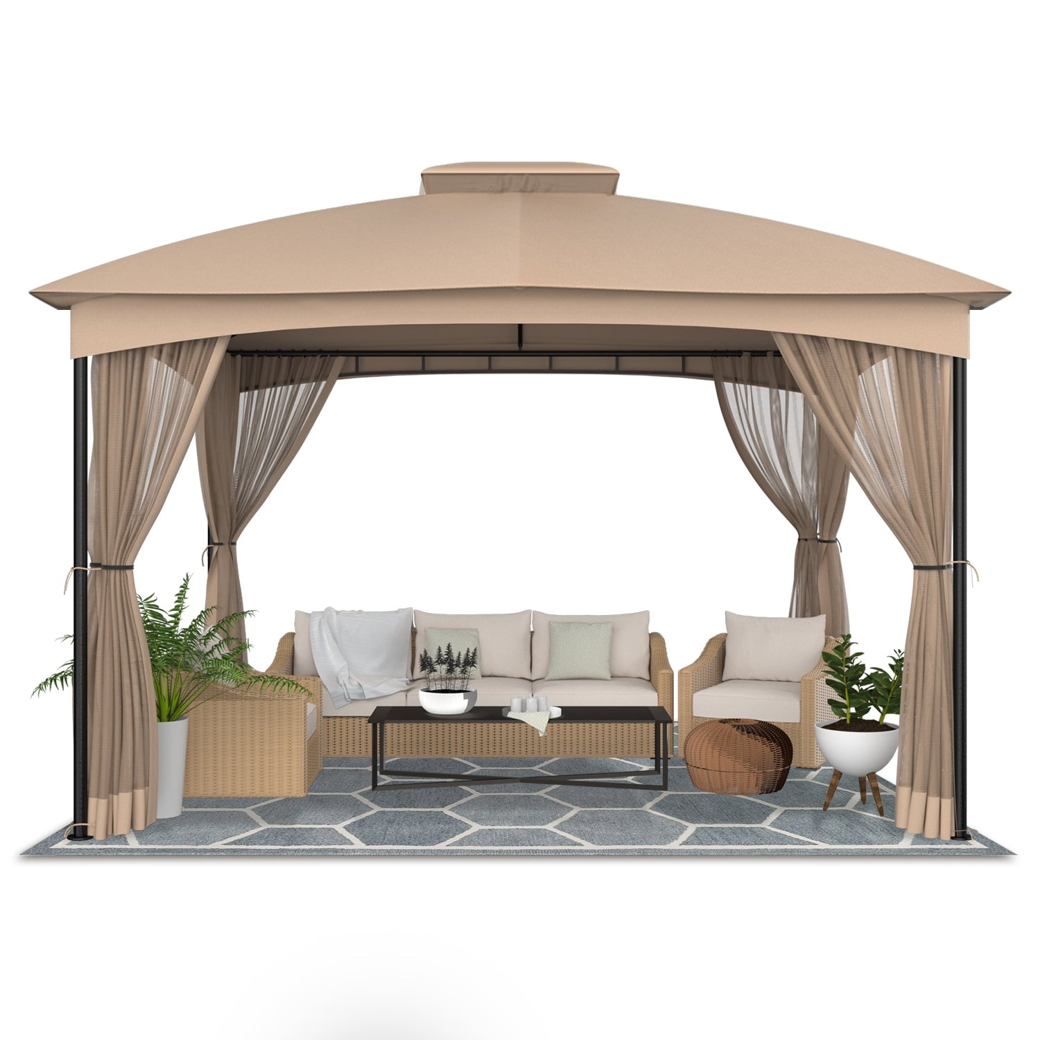 DikaSun Gazebo 2023 Upgrated 12 Ft. W x 10 Ft. D Metal Patio Gazebo Double Vented Roof Metal Frame Outdooor Grill Canopy (Beige)