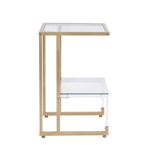 Grondin Contemporary Style 2-Tier End Table Sofa Side Table with Tempered Glass Shelves and Metal Frame