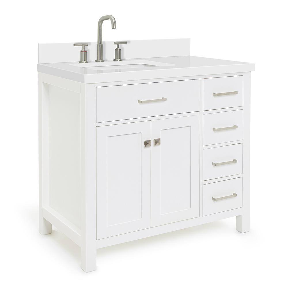 ARIEL Bristol 37 in. W x 22 in. D x 36 in. H Freestanding Bath Vanity in White with White Quartz Top H037SLWQRVOWHT