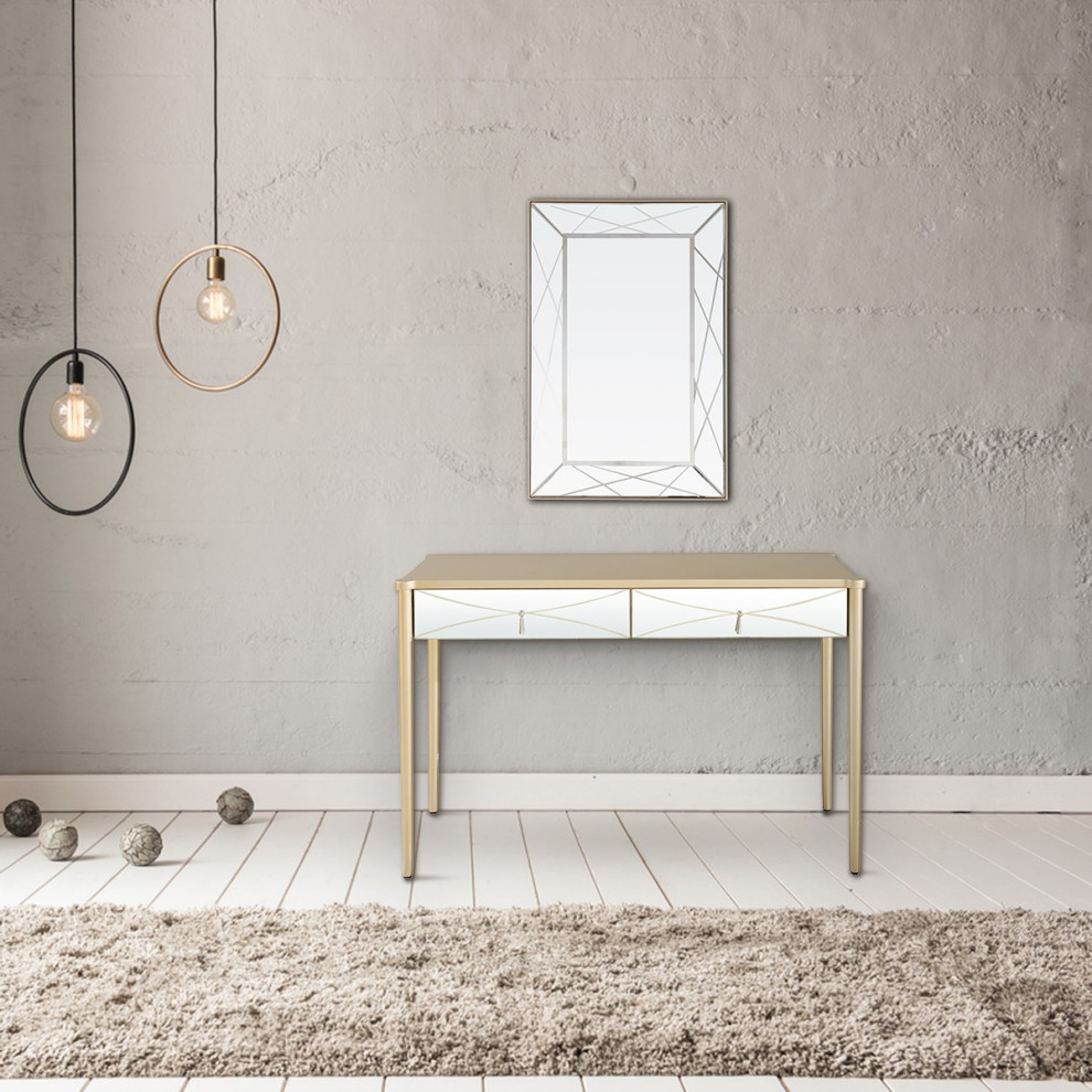 Champagne Finish Mirror and Console Table   Midcentury   Console Tables   by UStradeENT LLC  Houzz