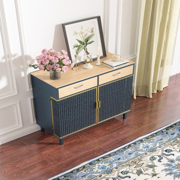 2 Drawer Sideboard， Modern Furniture Decor，Made with Iron + Carbonized Bamboo