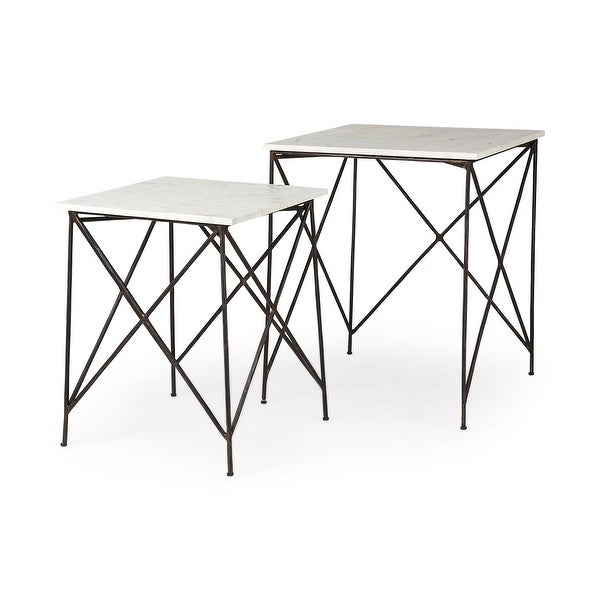 Lorlei White Marble Top w/ Antique Gold Iron Legs End/Side Tables (Set of 2)