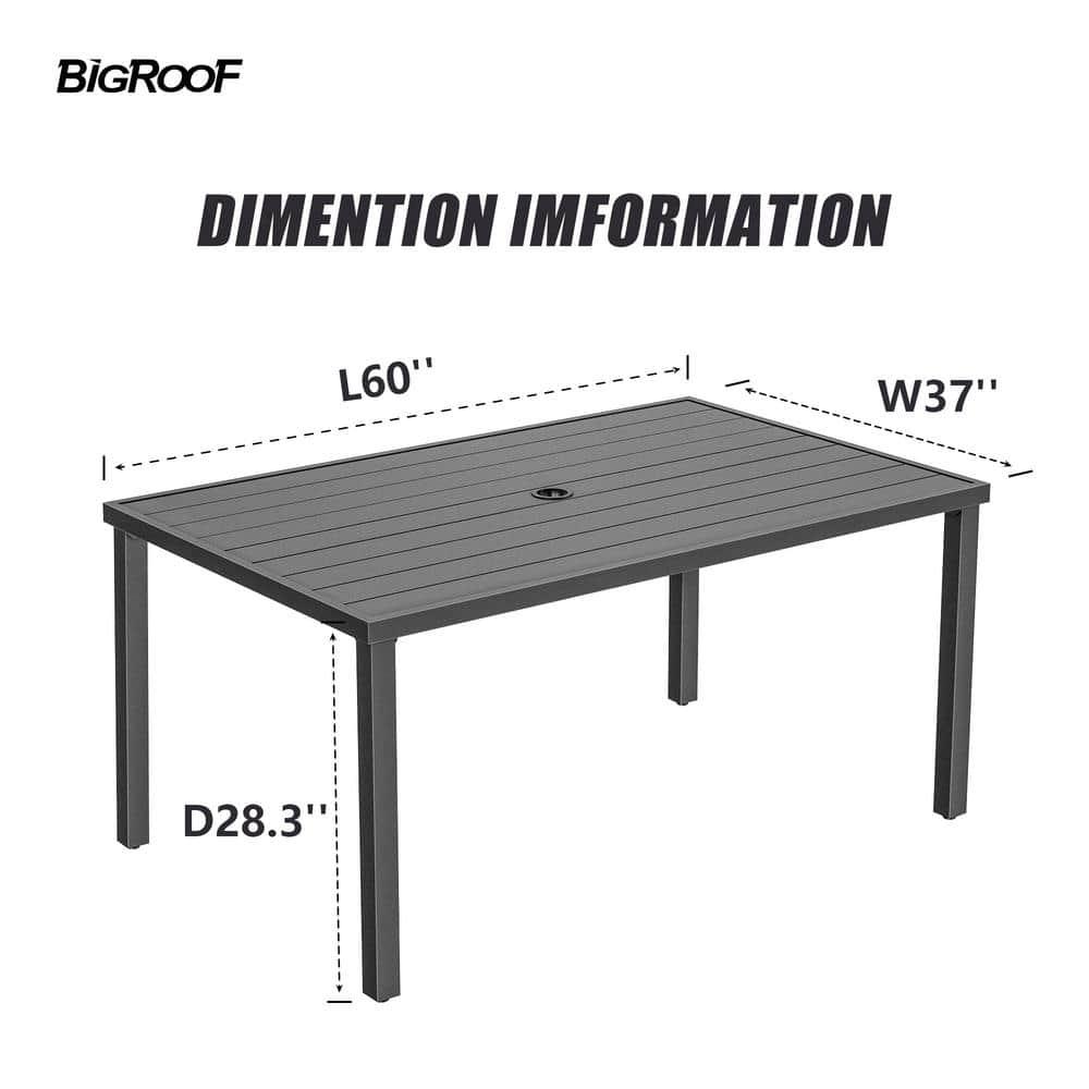 Bigroof Patio Dining Table 60 in Rectangle Galvanized Steel Metal Outdoor Table with 157 in Umbrella Hole