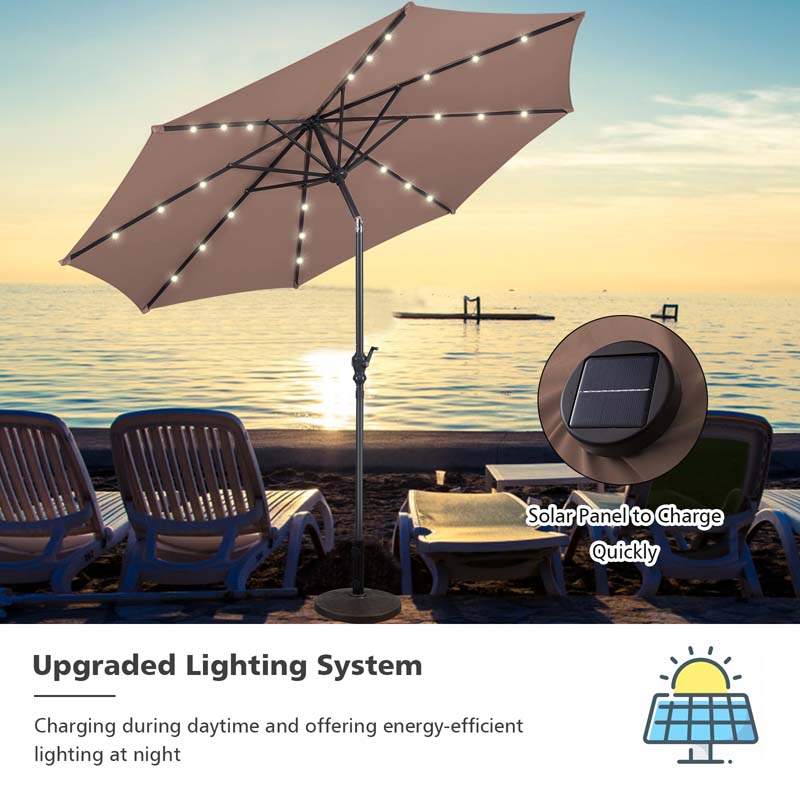 10 FT Outdoor Market Patio Umbrella with Solar LED Lights & Crank, Easy Tilt Table Umbrella for Deck Pool