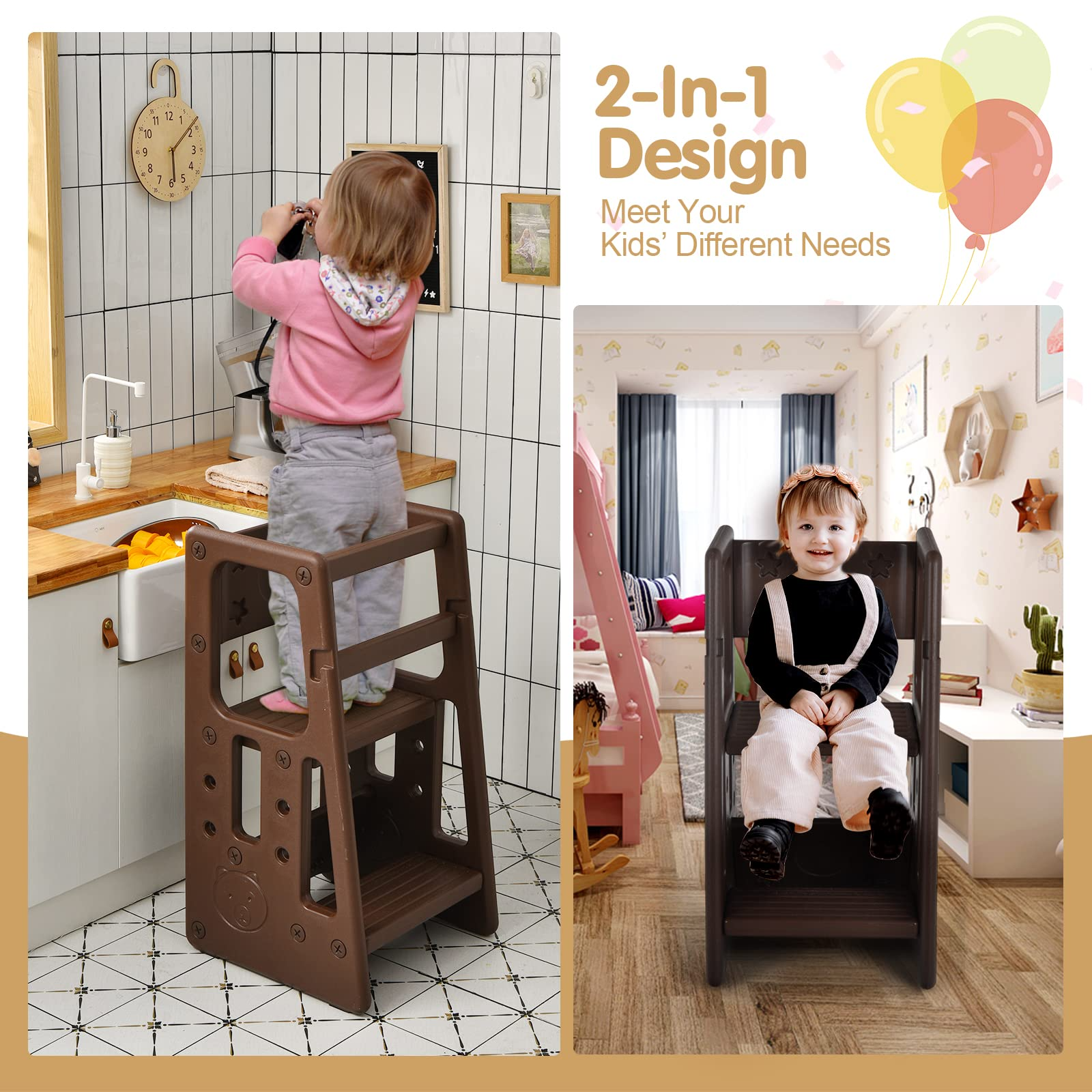 Costzon Kids Kitchen Step Stool with Double Safety Rails