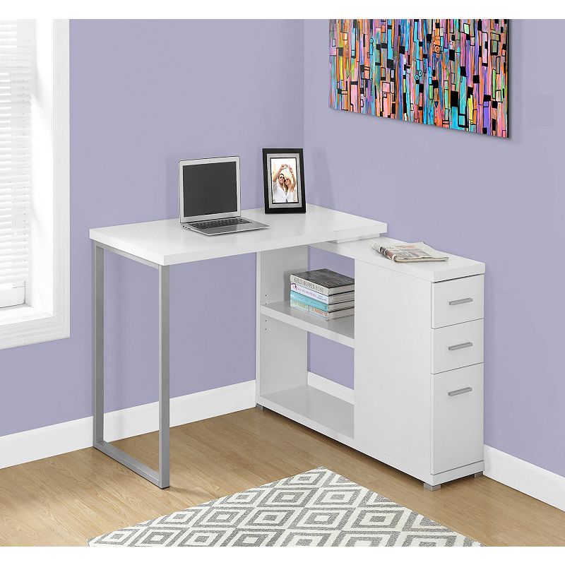 47.25 Milky White Contemporary L Shaped Computer Desk