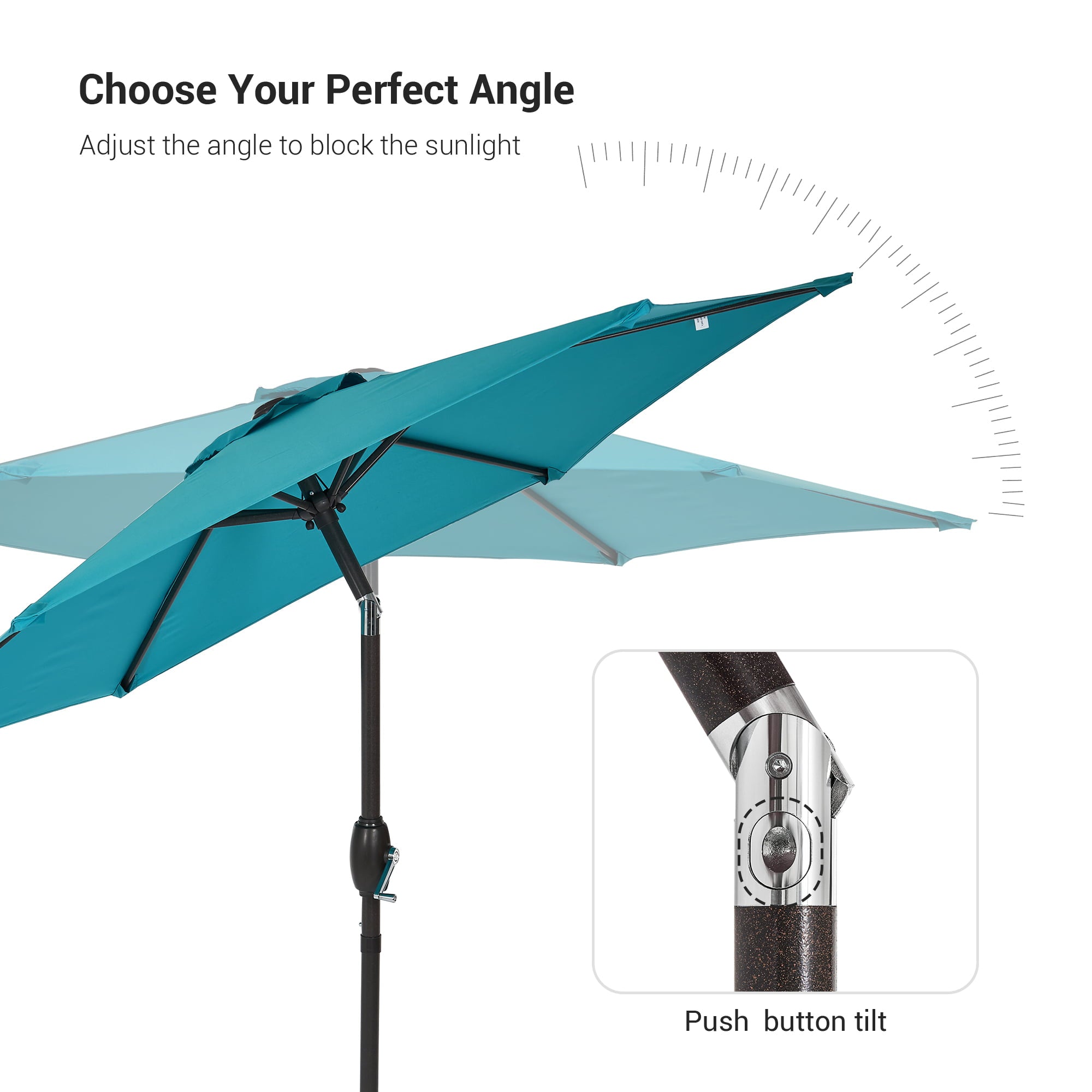 Sonerlic 7.5ft Round Patio Market Umbrella with Steel Frame, Outdoor Table Umbrella for Yard, Poolside and Deck, Turquoise