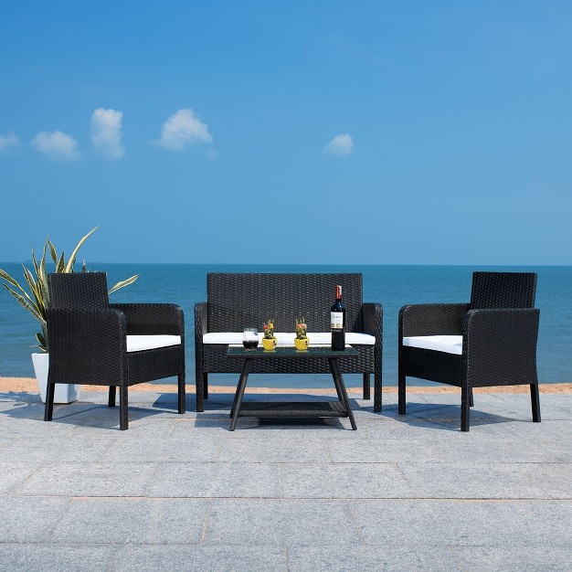 Aboka 4 Piece Patio Outdoor Living Conversation Set Safavieh