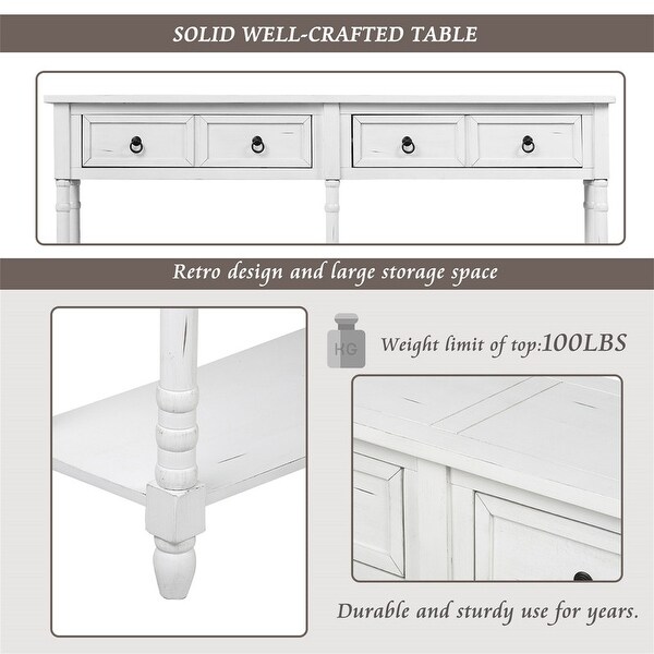 Control table with 2 drawers and bottom shelf， farmhouse couch table with solid wood tapered legs